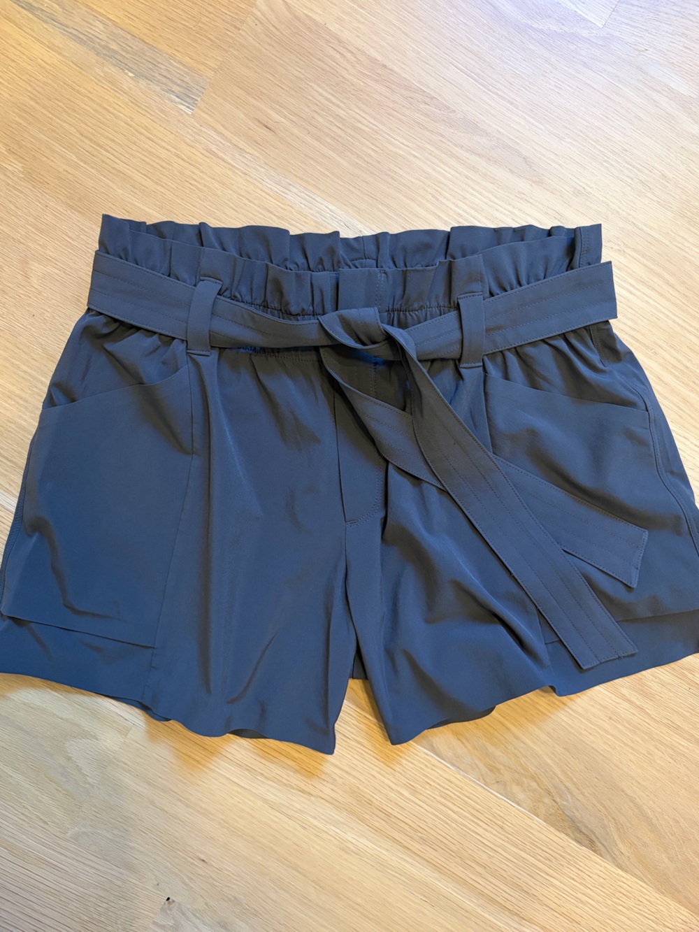 Athleta Gunmetal Gray Paperbag Shorts with Tie